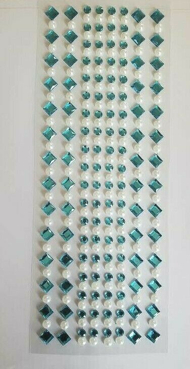 CraftbuddyUS 4 Square & 4 Round w/ Pearl Self Adh Rhinestone Stripes, ColorTURQ