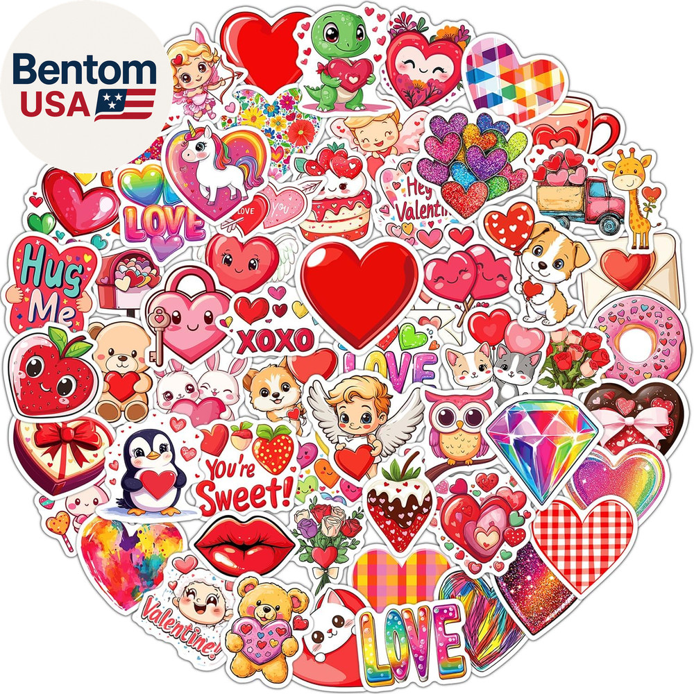 100Pcs Valentines Stickers for Kids, Bulk Heart Stickers for Valentines Day Gift