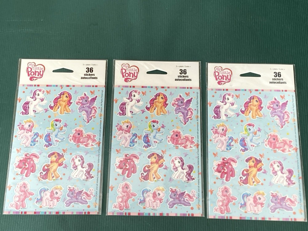 Three (3) Vintage 2010 My Little Pony Stickers SEALED Hasbro -108 Stickers Total