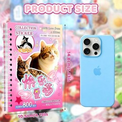 Cat Sticker Book, 30 Pages Over 800 Cute Die Cut Stickers with 3 Style 1
