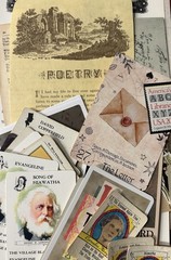 Vintage Book Lovers Junk Journal-book pages & cutout playing cards stamps & more