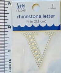 Letter V Rhinestone Sticker 1.5″ Clear Silver Glitter Scrapbook Monogram Bling