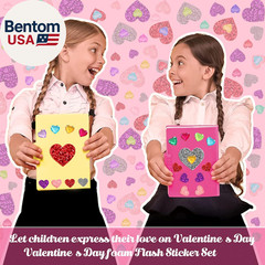 872 Pcs Valentines Heart Stickers, 3 Sizes 5 Colors Self-Adhesive Glitter Foam H