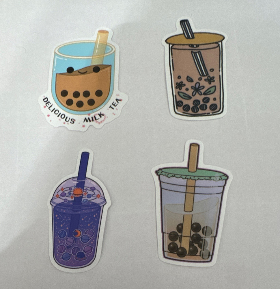 Bubble Tea Boba & Milk Tea Drink Stickers, Multicolor Food & Drink (4 pcs)