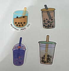 Bubble Tea Boba & Milk Tea Drink Stickers, Multicolor Food & Drink (4 pcs)