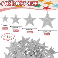 Star Foam Stickers, 70Pcs EVA Self Adhesive Glitters, Silver