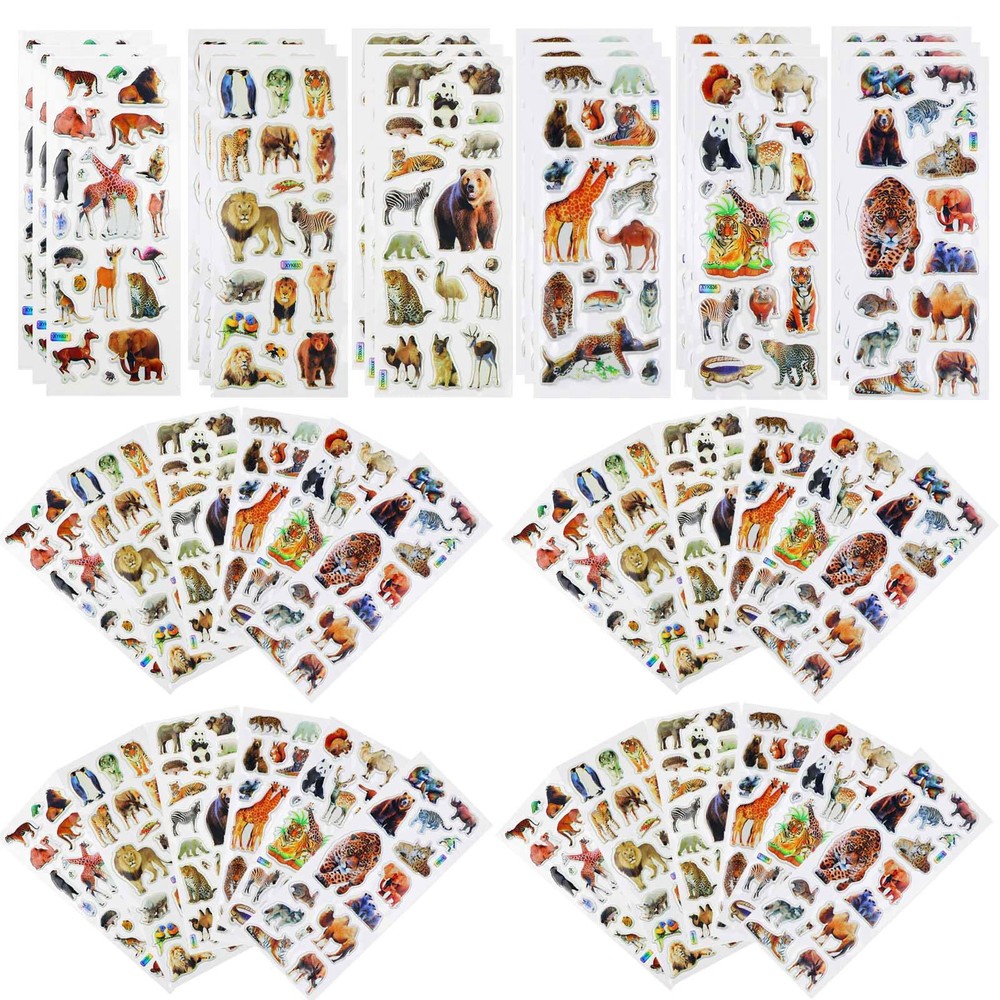 42 Sheets 3D Fluffy Jungle & Zoo Animal Stickers for Teenagers, Colorful