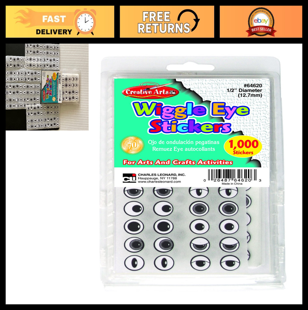 Assorted Wiggle Eye Stickers, Black, 1000 Pack, Craft Supplies for DIY Projects
