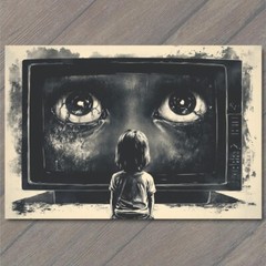 STICKER Girl Staring TV Set Haunted Eyes Look Child Black Horror Creepy Weird