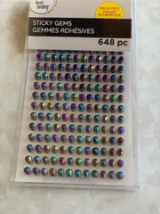 BEAD LANDING STICKY GEMS ROUND RINBOW GEMS 3 SHEETS 648 PCS