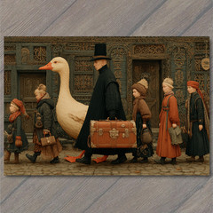 STICKER Giant Goose Parade Family Journey Old World Village Fantasy Travel