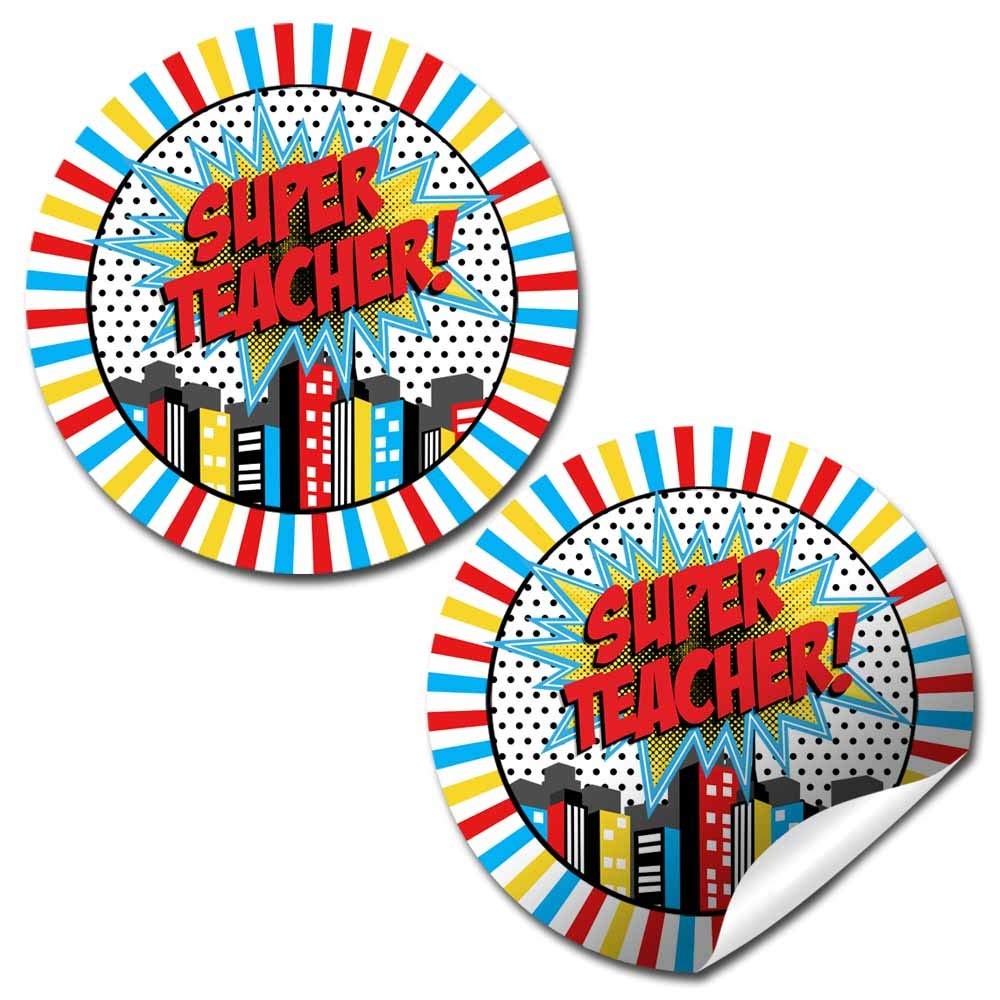 Super Teacher Super Hero Themed Teacher Appreciation Thank You Sticker Labels…