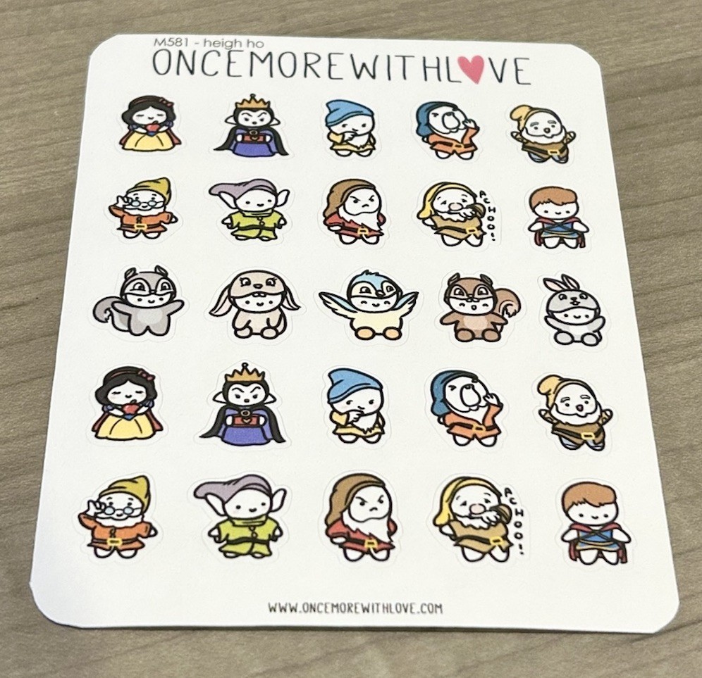 NEW Once More With Love ❤️ “Heigh Ho” Snow White Sticker Sheet OMWL Stickers