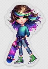 Rainbow Skater Girl Sticker | Cute Skateboard Girl Vinyl Sticker | Colourful