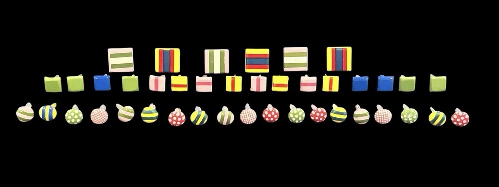 Lot Of 41 Square & Round Patterned Brads Bright Colors Embellishments Scrapbook