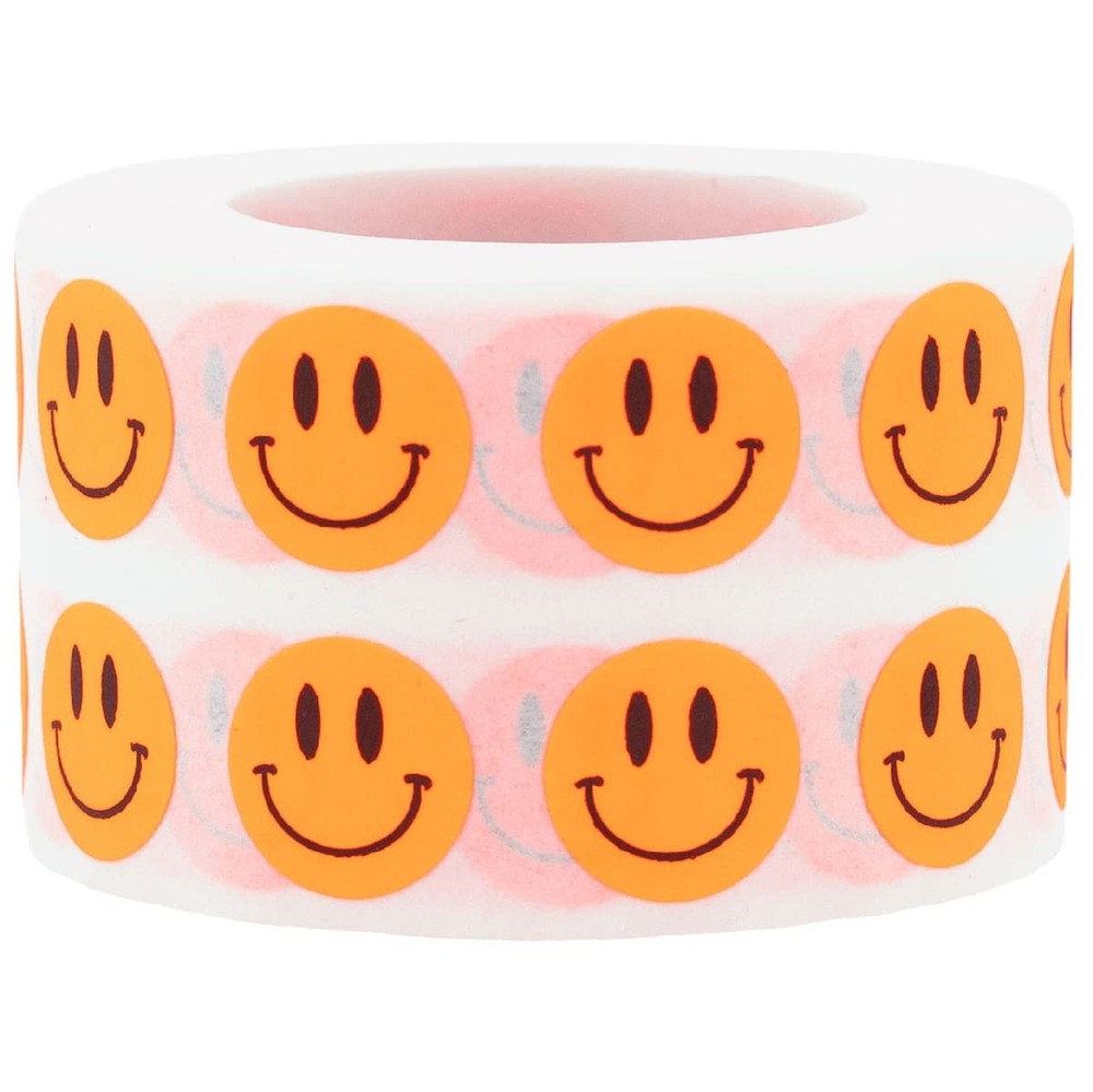 1/2″ Inch Small Fluorescent Orange Happy Face Labels, 1,000 Total Adhesive St…
