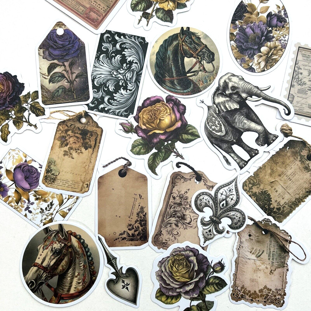 Vintage Style Horse Rose Tag Stickers Romantic Scrapbooking Junk Journal Collage