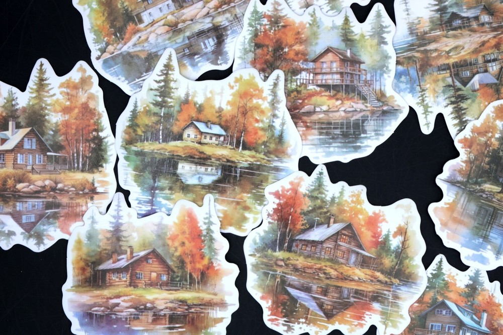 cabin at the lake washi sticker | lakefront cabin Autumn themed die-cut stickers
