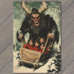 STICKER Krampus Sledding Kids Winter Christmas Horror Retro Holiday Creepy