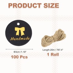 100 Pcs 1 Inch Handmade Gift Tags Round Paper Labels with String Black