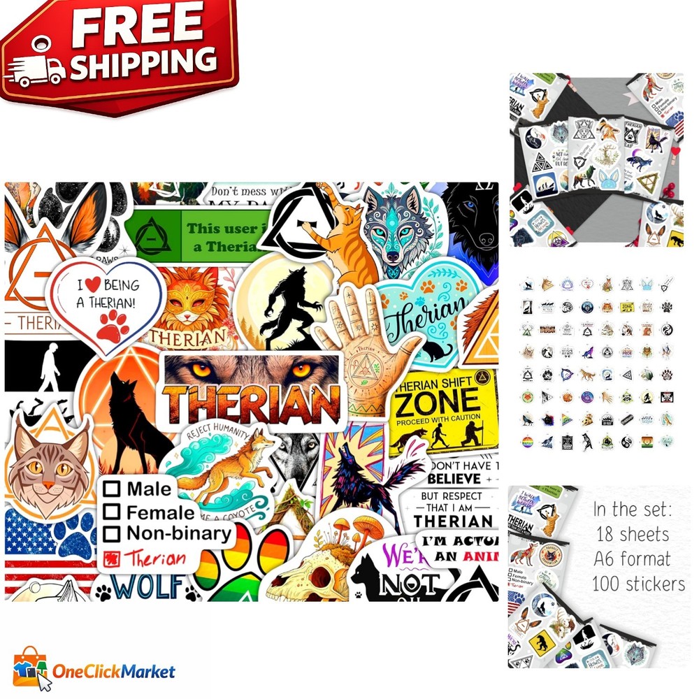 100pc Therian Stickers – Waterproof Vinyl Decals for Laptops & Water Bottles