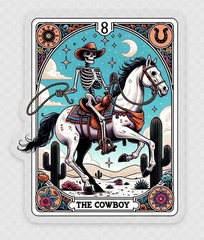 The Cowboy Tarot Card Waterproof Sticker Western Gothic Skeleton