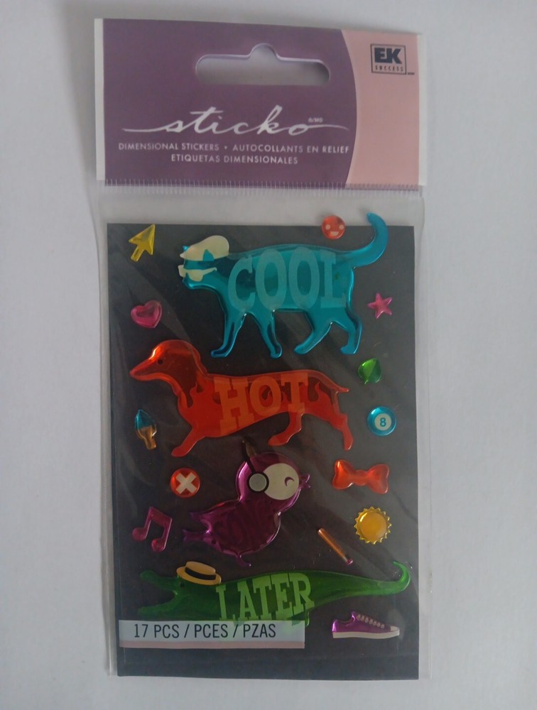 Sheet Of Sticko “Cool Cat Pets” 3D Epoxy Stickers~ Song Bird Hot Dog Later Gator