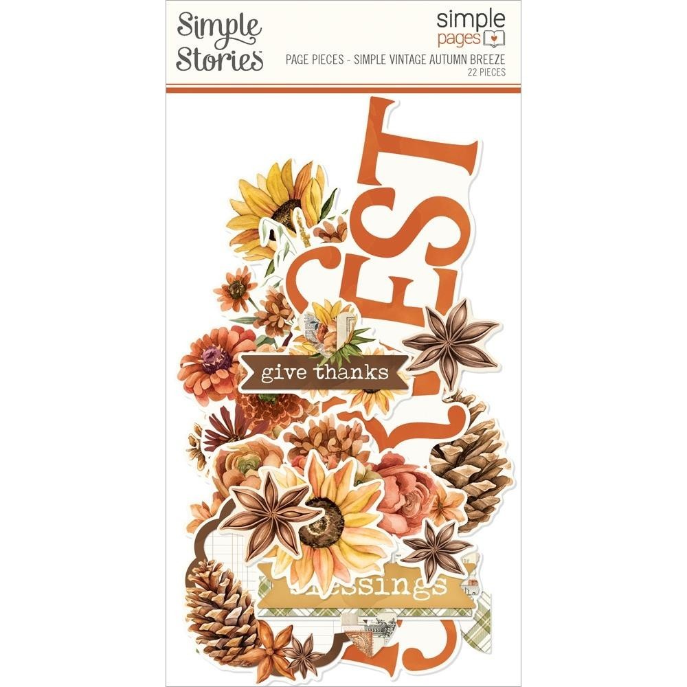 SS Page Pieces DieCuts Autumn Breeze Harvest Sunflowers Pine Cones Give Thanks