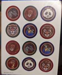 Vintage Hallmark Stickers Animals Panda tiger Lion zebra parrot giraffe 1 sheet