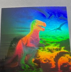 1992 HOLO T-REX STICKER with PTERODACTYL in BACKGROUND-GREAT DEPTH-GREAT COLORS