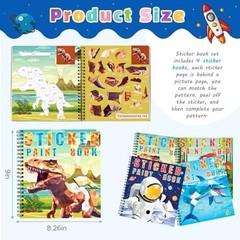 homicozy 3PCS Sticker Paint Books for Kids Ages 4-10,Dinosaur Astronaut Ocean…