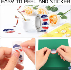 500Pcs Thank You Stickers Self-Adhesive American Flag Waterproof Stickers Roll