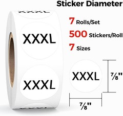 Clothing Size Sticker Labels S-3XL – 3500 PCS 7/8” Size Stickers, Self Adhesi