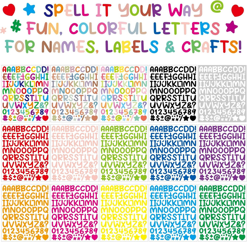 1600Pcs Letter Stickers 20 Sheets Alphabet Stickers 1 Inch Vinyl Self-Adhesive W