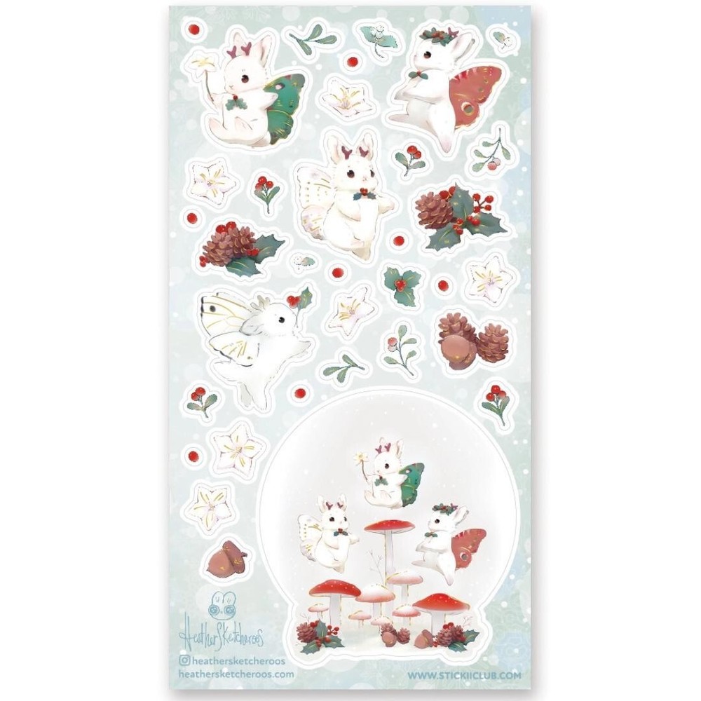 Winter Bunny Stickers – Fantasy White Rabbit Sticker Sheet – Christmas Crafts