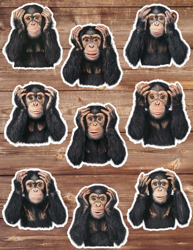 Shocked Monkey Die Cut Vinyl Stickers Set Scrapbooking Laptop Water Bottle