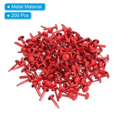 200 PCS Paper Brass Fasteners Split Pins Pastel Mini, Red, 8 x 15 mm