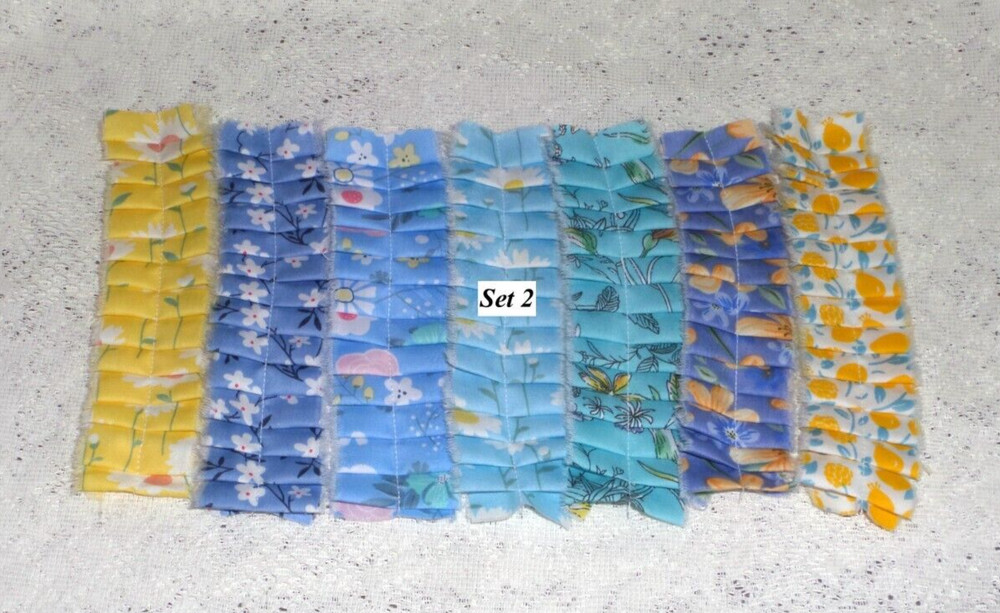 LOT of 7 SEWN Floral Fabric Ruffles For Junk Journals Scrapbook Pockets Tucks