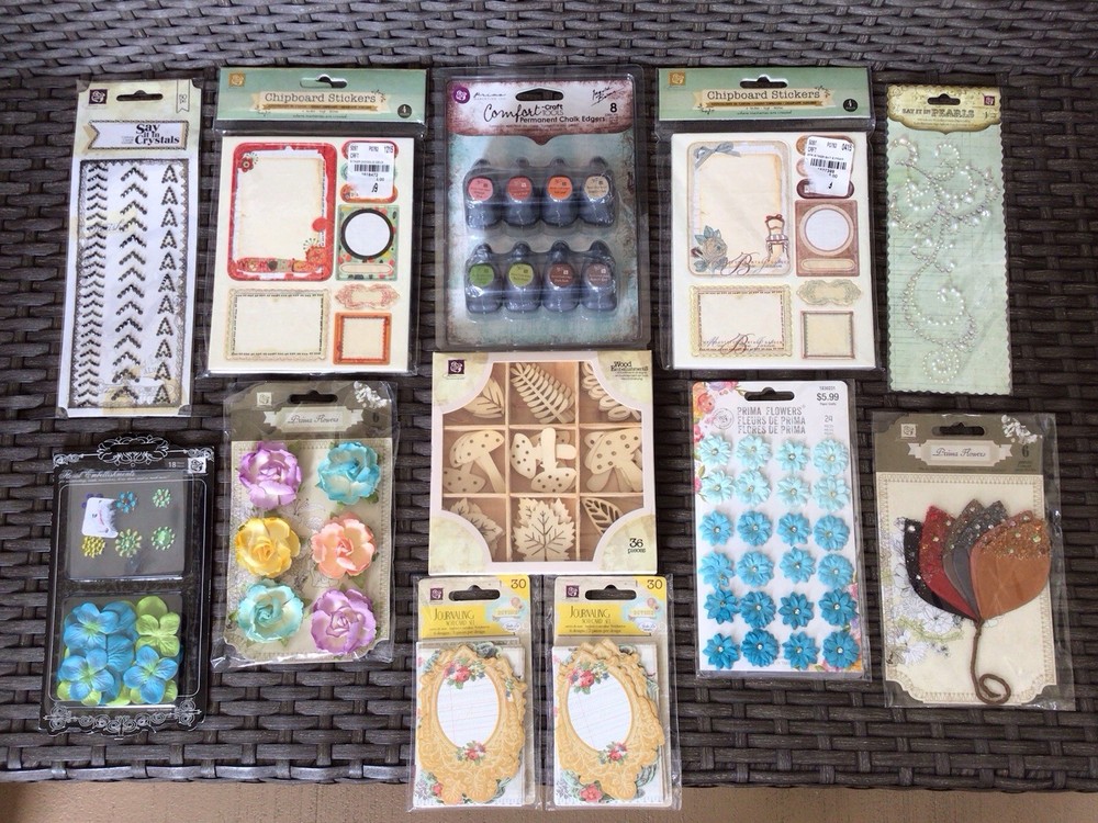 PRIMA LOT~12 Pks.~Chalk Edgers-Flowers-Sticker-Notecards-Bling-Wood Embell.~NEW