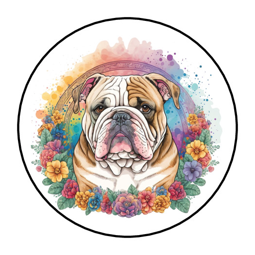 30 ENGLISH BULLDOG STICKERS ENVELOPE SEALS LABELS 1.5″ ROUND FLORAL FLOWERS