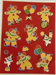 HAPPY CLOWN Sticker(9pc) Hallmark•Circus*Vintage 1982*Balloon*Trick*Card Making