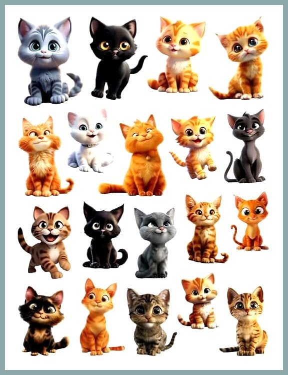 19 CUTE VINYL KITTEN KITTY CAT SEALS STICKERS 7 7/8″X 5.75″ SHEET #1B