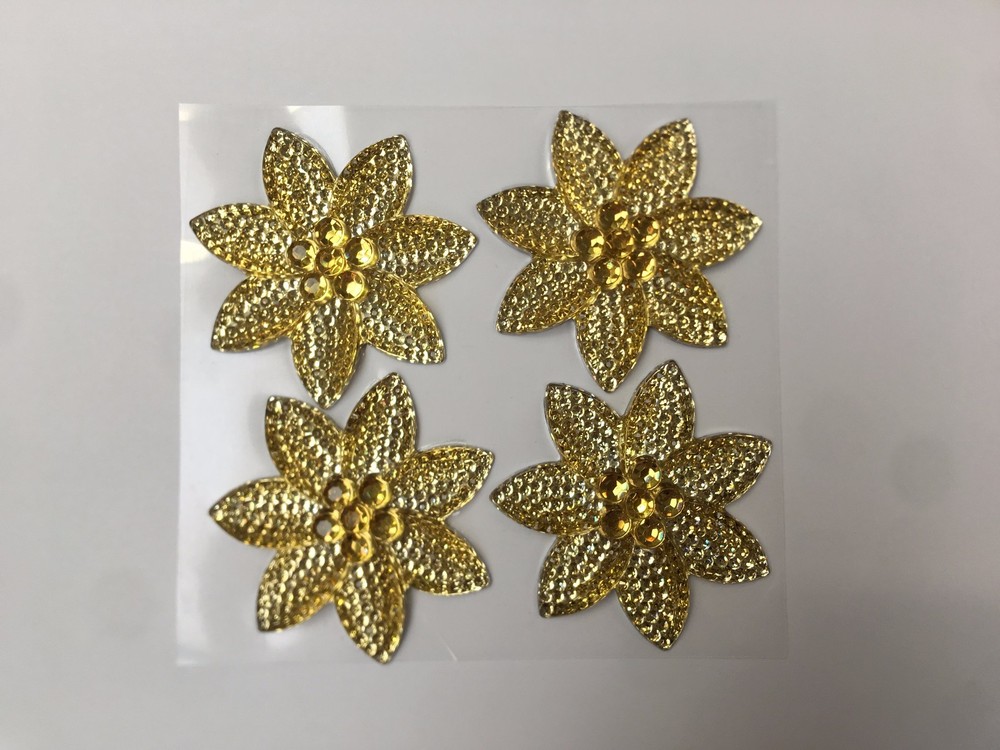 CraftbuddyUS DB Set of 4 Self Adhesive Gold Crystal Pretty Petals, DIY, Cards