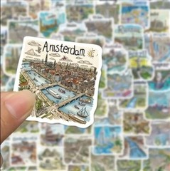 50pcs Hand Drawn Travel Map Stickers- Scrapbook, Journal, DIY Crafts & Cards