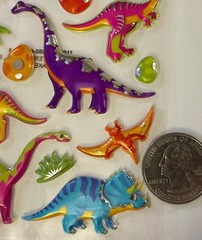 PUFFY FOIL DINOSAUR Stickers (26pc)Prehistoric•T-Rex•Bright Color•Card Making•