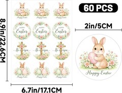 Happy Easter Stickers Religious Easter Bunny Egg Stickers 2 Inch 60Pcs Large …