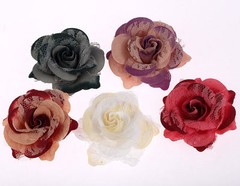 CraftbuddyUS 10x75mm 3D Vintage LilacPink Lace&Fabric Rose Flower Decoration
