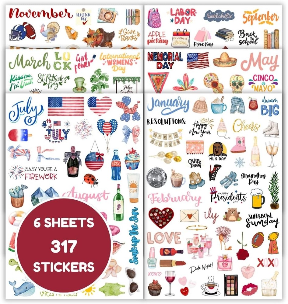 2025 Happy Holiday Calendar Stickers for Planner Women Adults-Monthly Seasonal A
