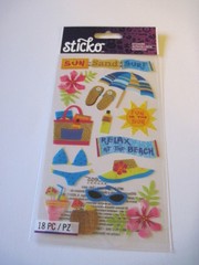 Scrapbooking Crafts Stickers Sticko Sun Sand Surf Relax Beach Bathing Suit Hat +