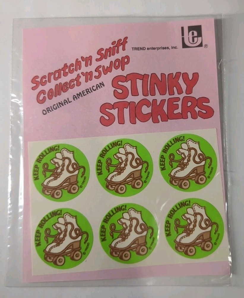 TREND 80s Stinky Stickers Vtg Scratch N Sniff Sealed Leather Keep Rolling!